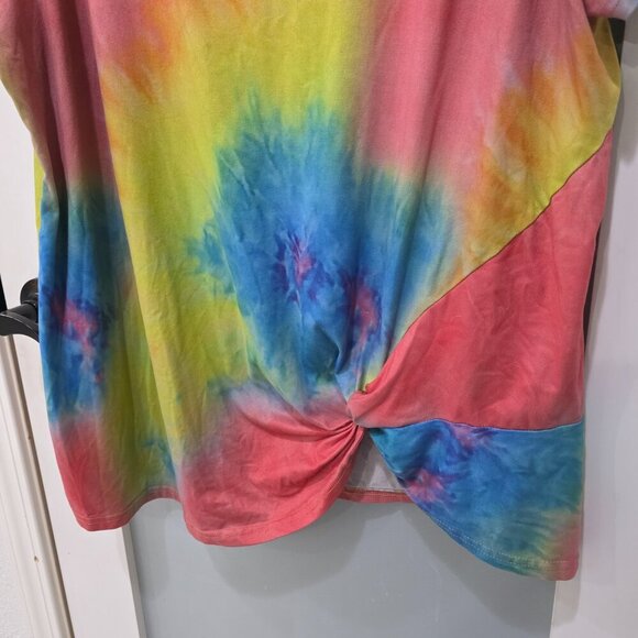 Tie-Dye T-Shirt Knit Top Rainbow Colorful Knot Front Plus Size 3X - Picture 4 of 10